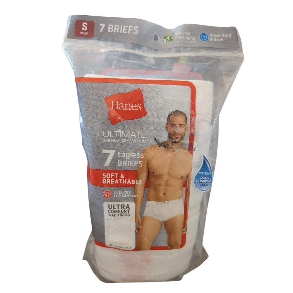 Hanes Ultimate Mens Tagless Briefs 7 Pack Size Small S 28-30 White Underwear NIP